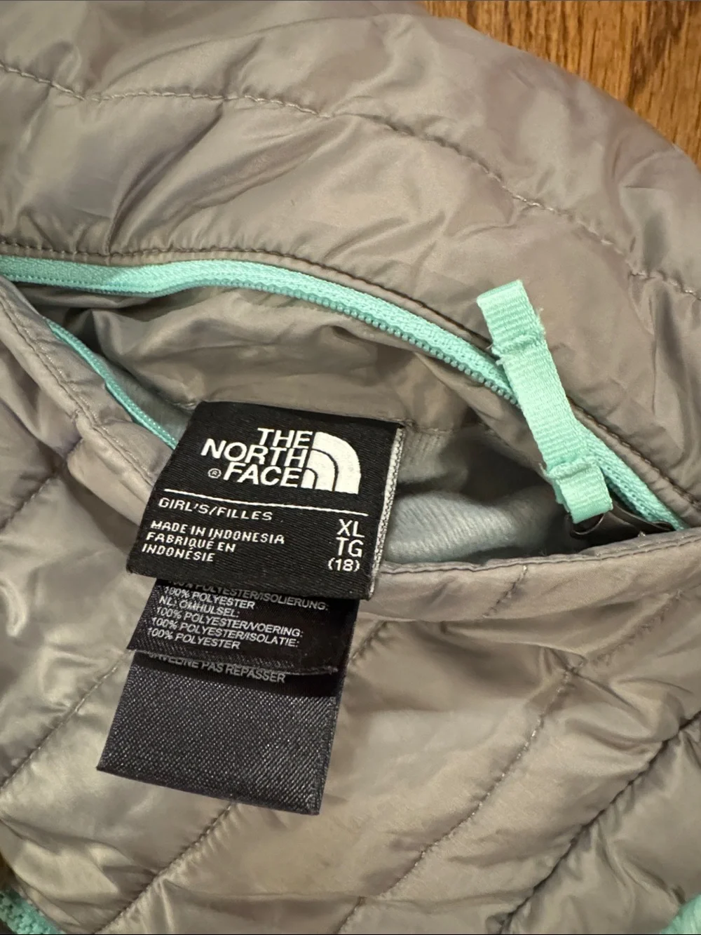 The North Face Gray Puffer Jacket with Mint Sherpa Lining